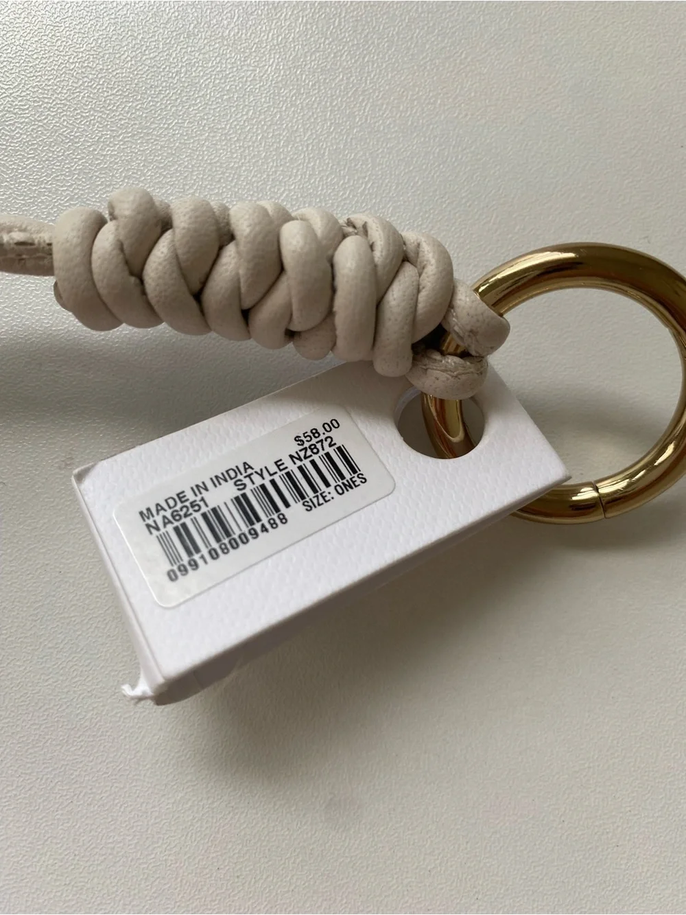 NWT Madewell Ivory Braided Leather Bag Charm with Blue and Green Beads